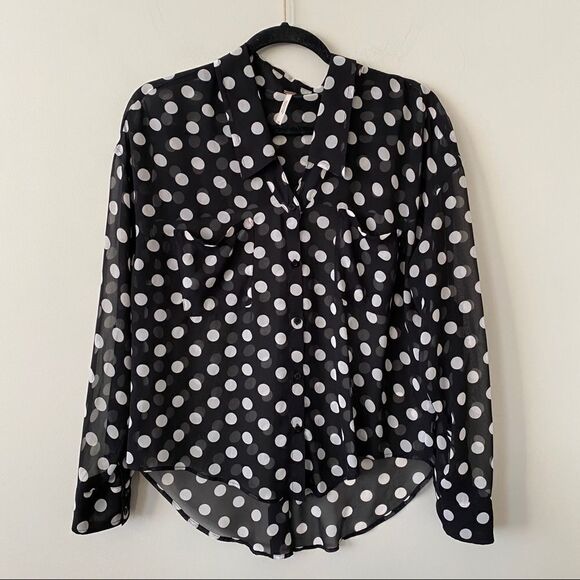 Free People-Sheer Polka Dot Long Sleeve Blouse - Picture 2 of 7